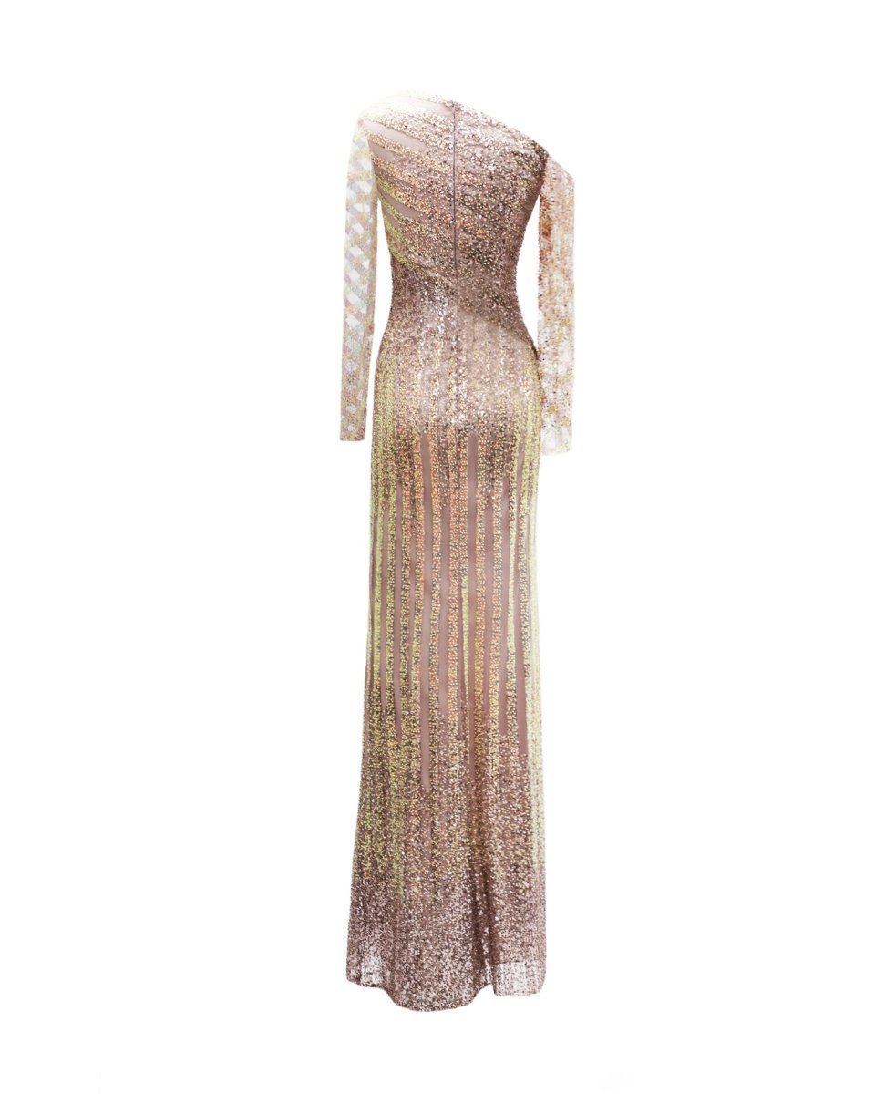 Asymmetrical Neckline Beaded Dress