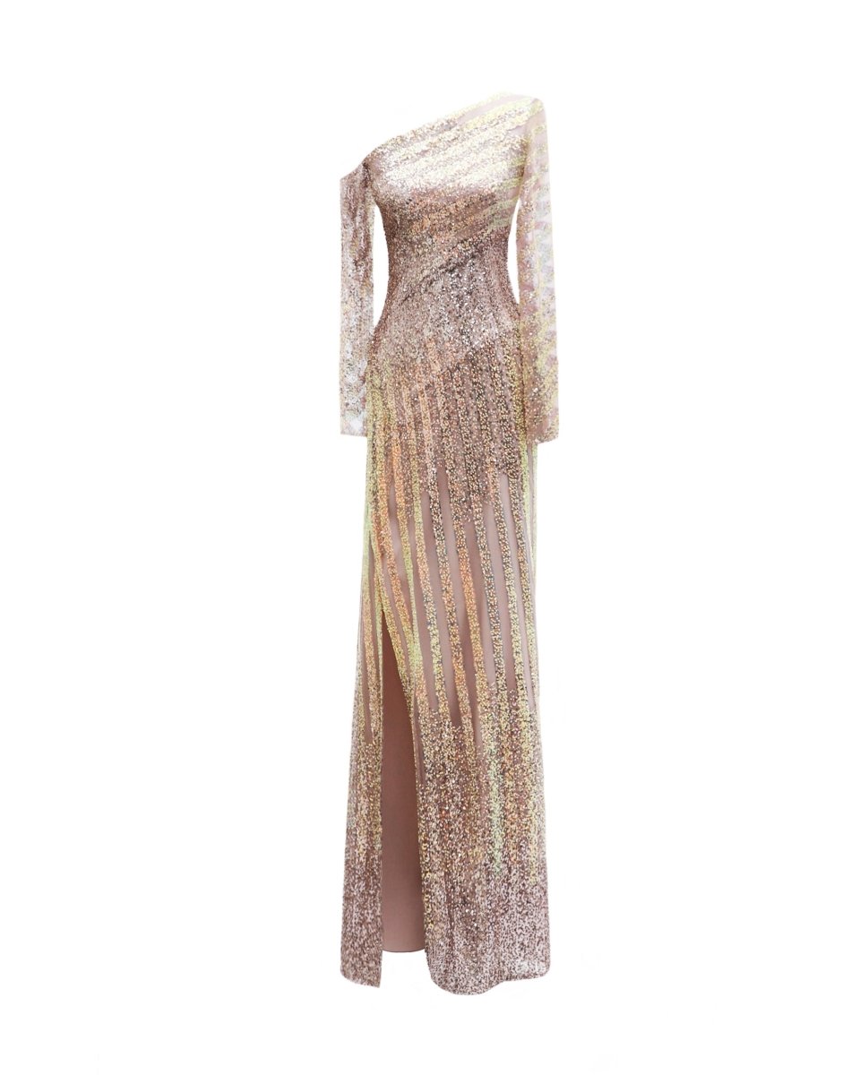 Asymmetrical Neckline Beaded Dress