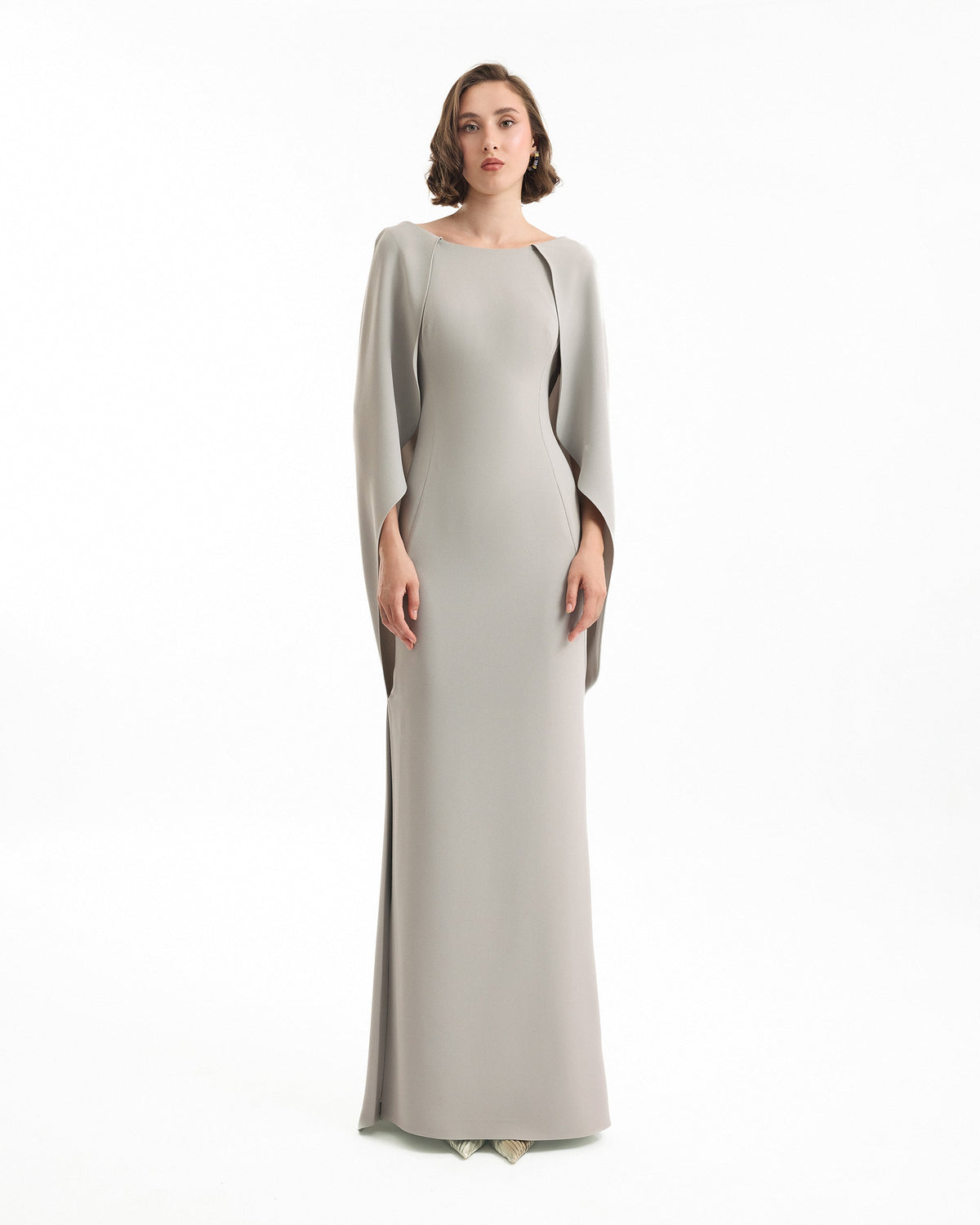 High-Neck Dress with Cape Sleeves