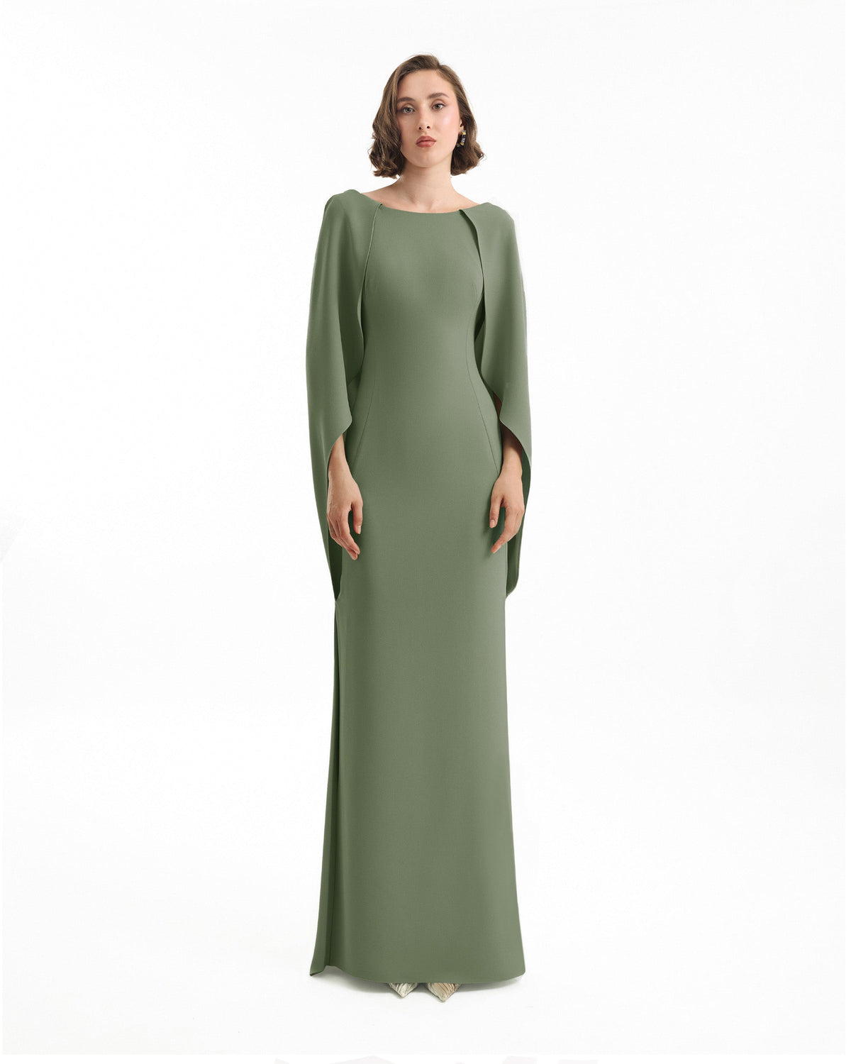 High-Neck Dress with Cape Sleeves