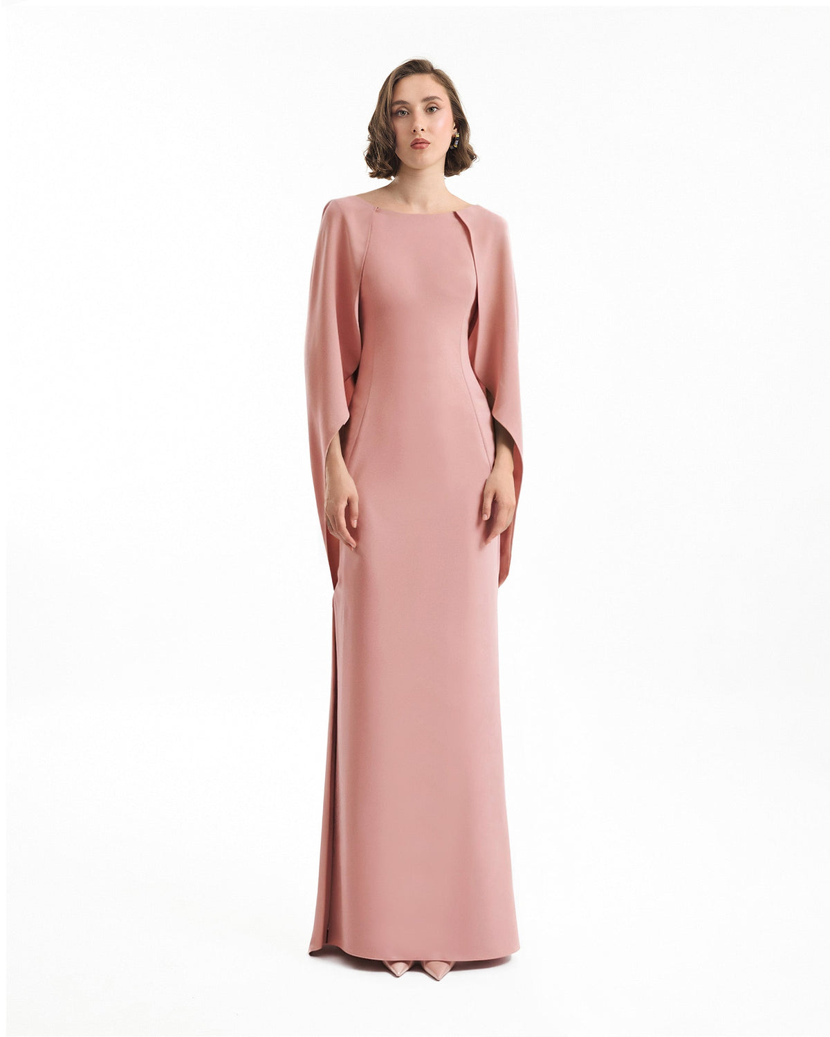 High-Neck Dress with Cape Sleeves