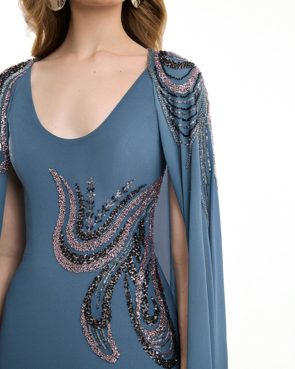 Fitted Scoop-Neck Dress with Beaded Embroidery