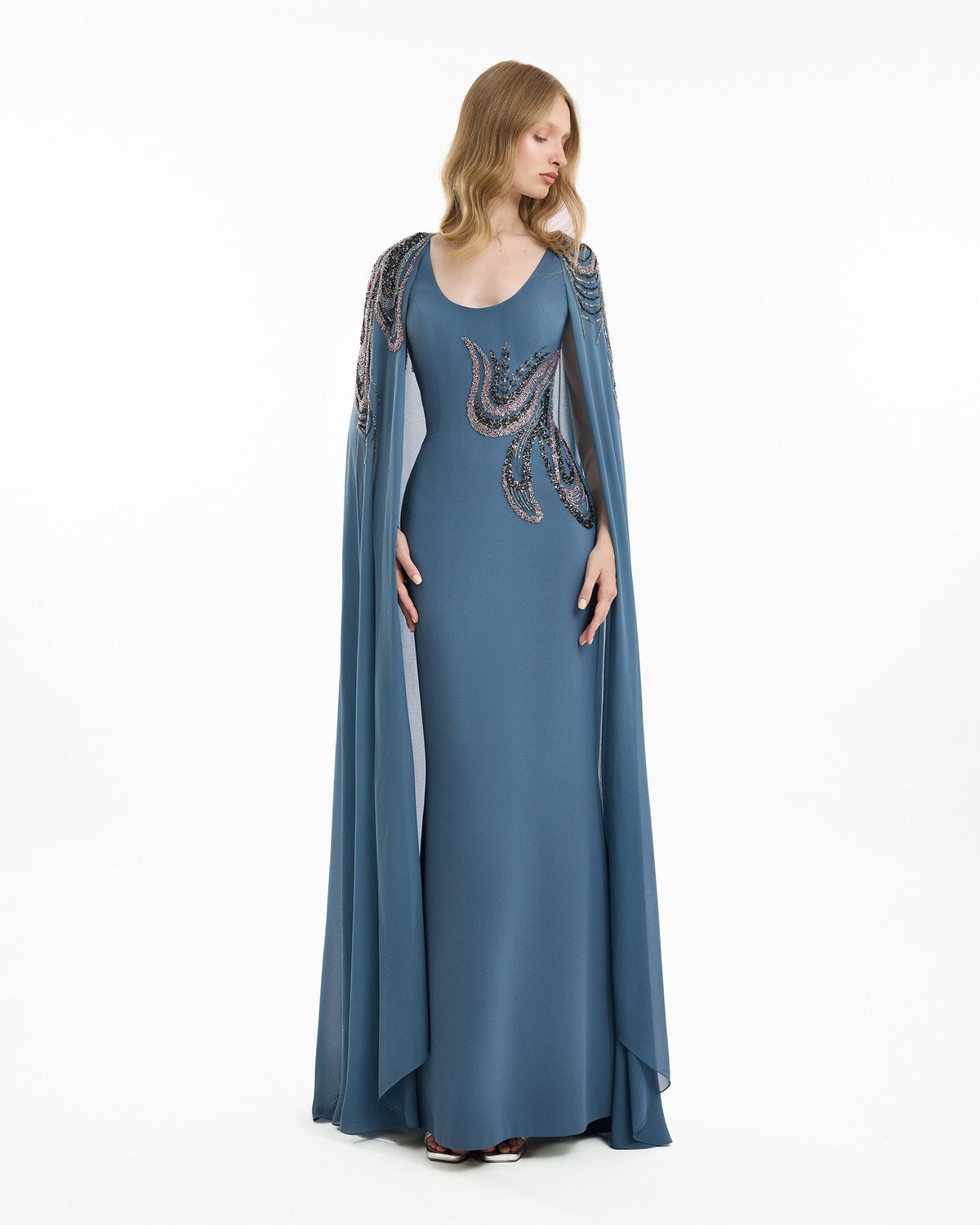 Fitted Scoop-Neck Dress with Beaded Embroidery
