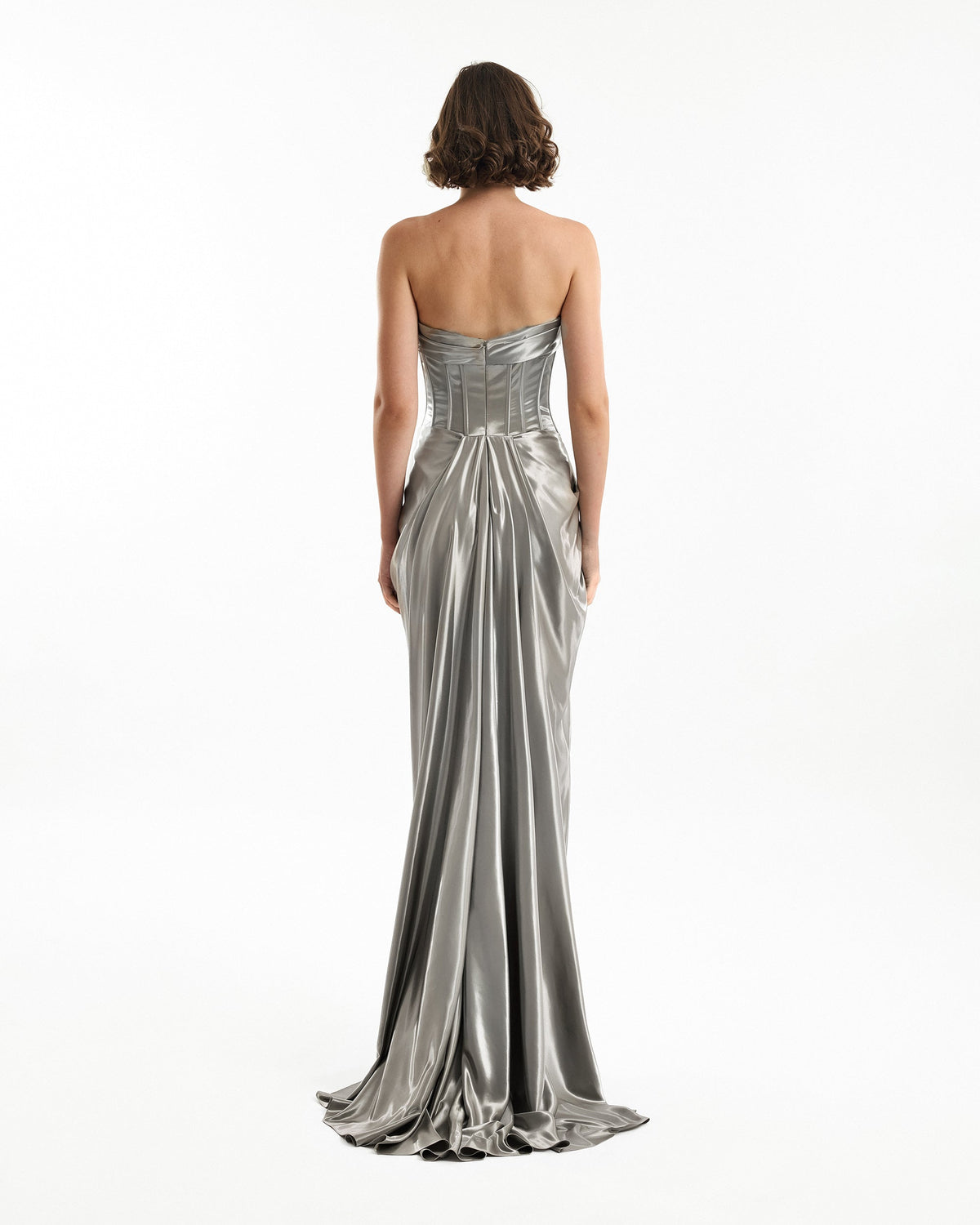 Strapless Metallic Satin Dress