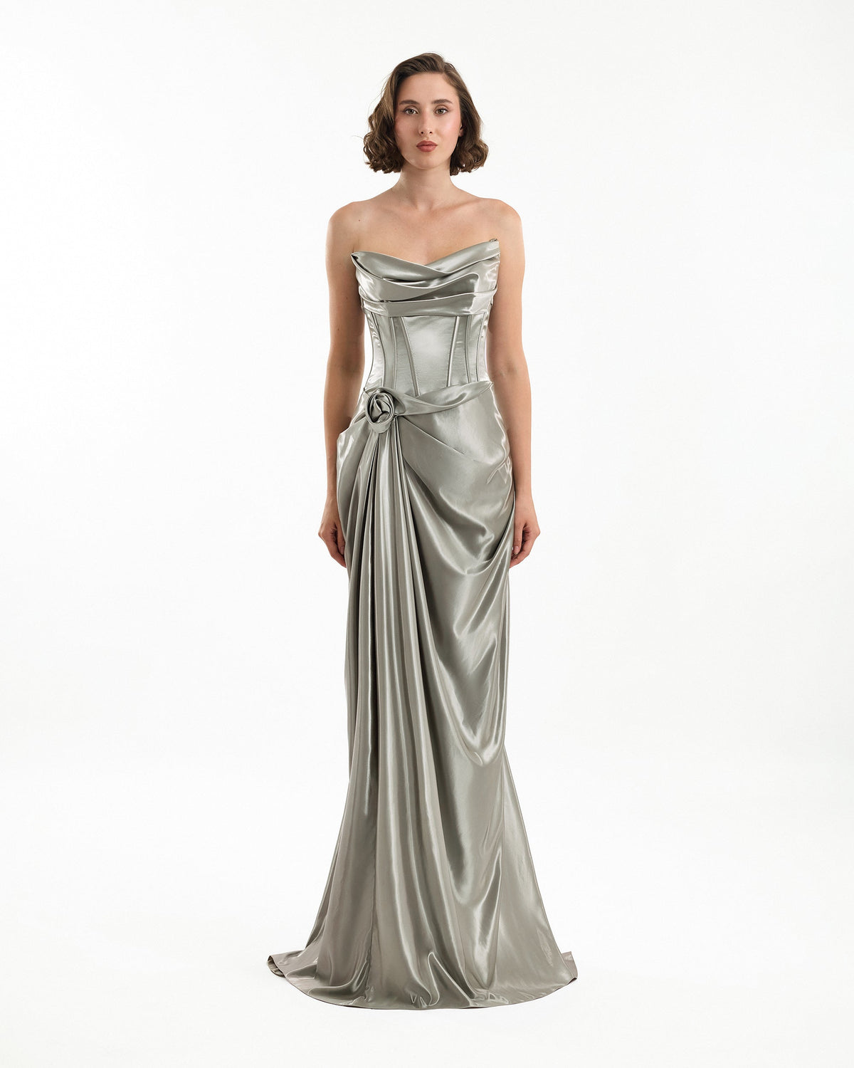 Strapless Metallic Satin Dress