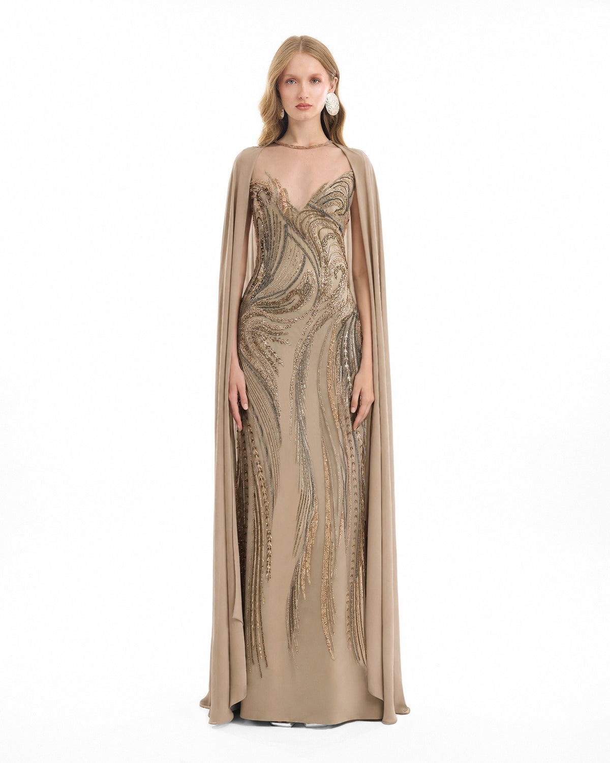 Fitted Beaded Dress with Sheer Neckline