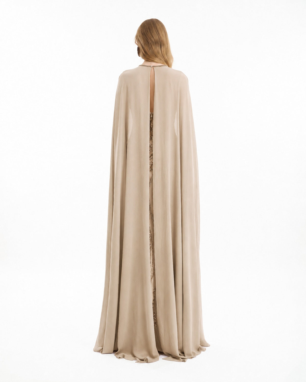 Fitted Beaded Dress with Sheer Neckline