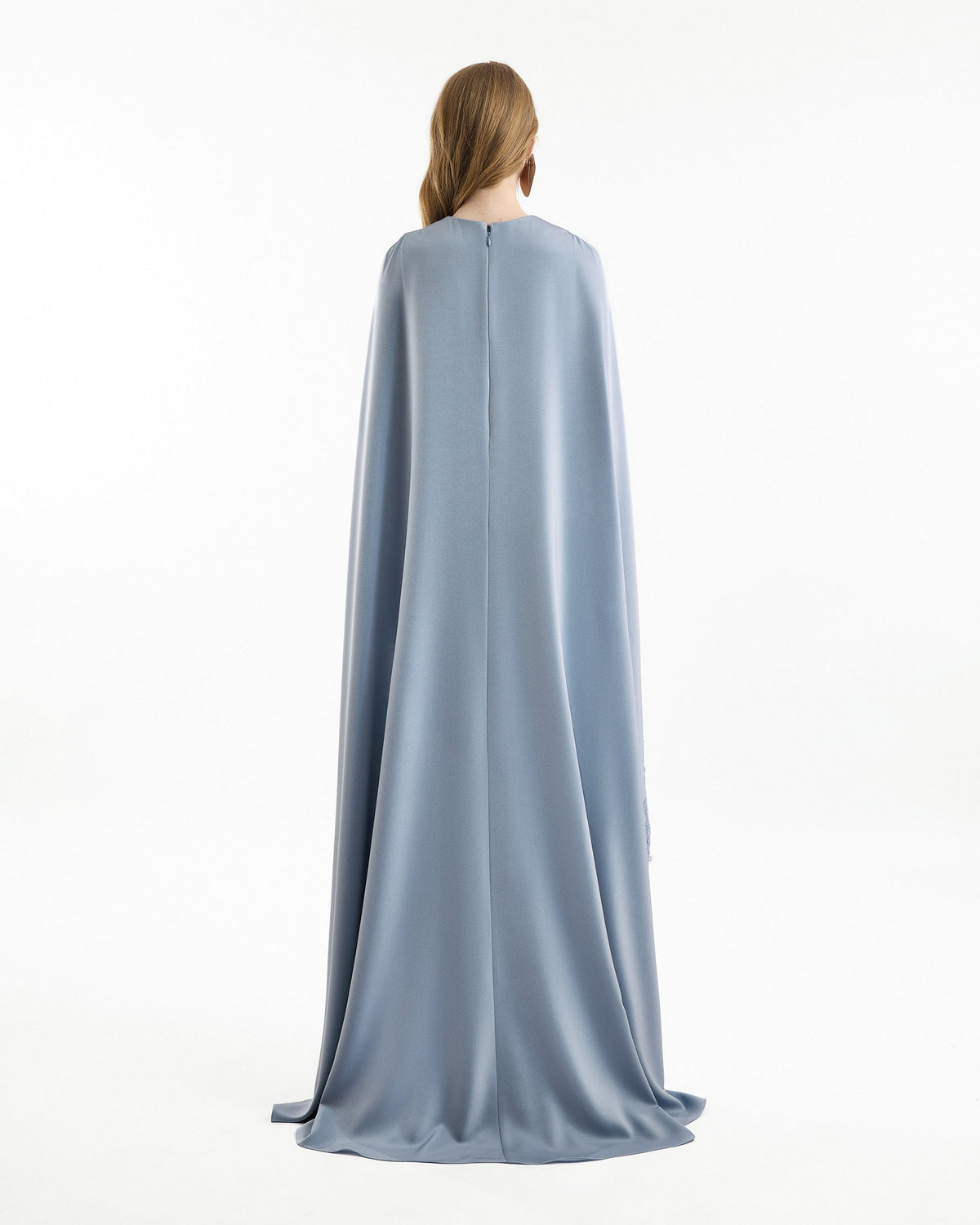 V-Neck Dress with Embroidered Cape