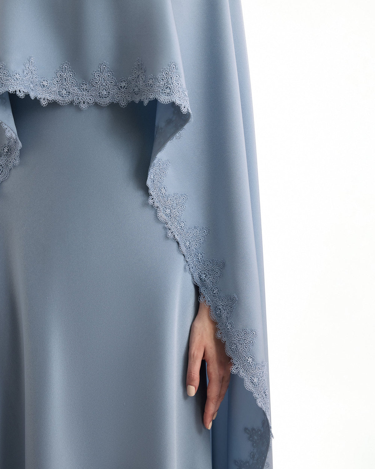 V-Neck Dress with Embroidered Cape
