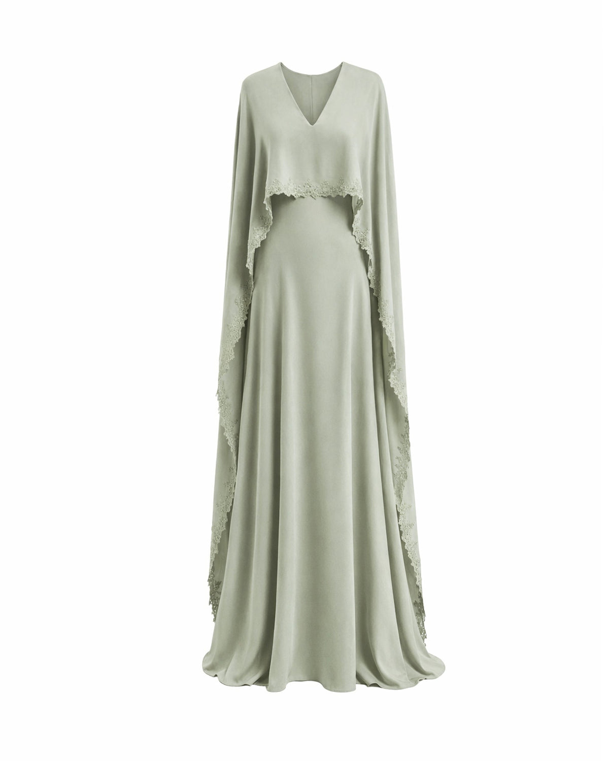 V-Neck Dress with Embroidered Cape