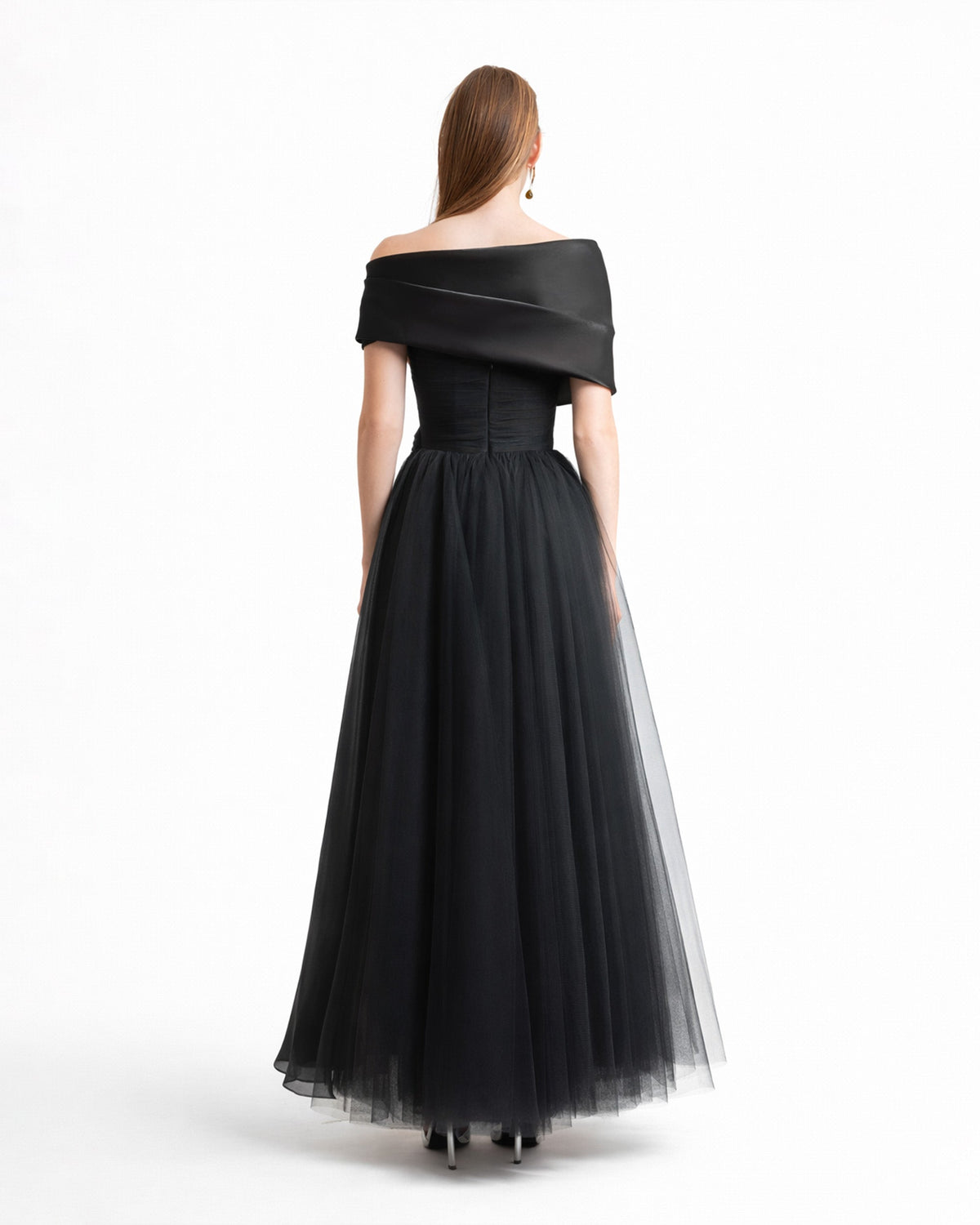 Draped and Ruffled Tulle Dress