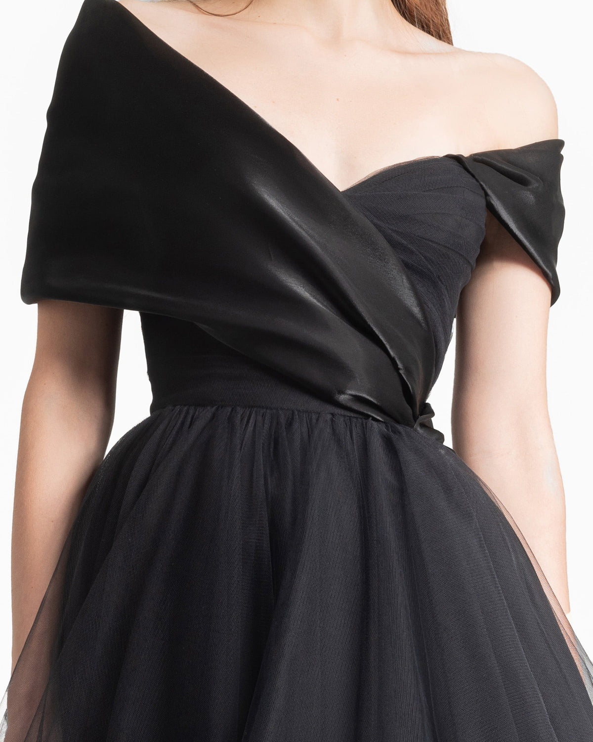 Draped and Ruffled Tulle Dress