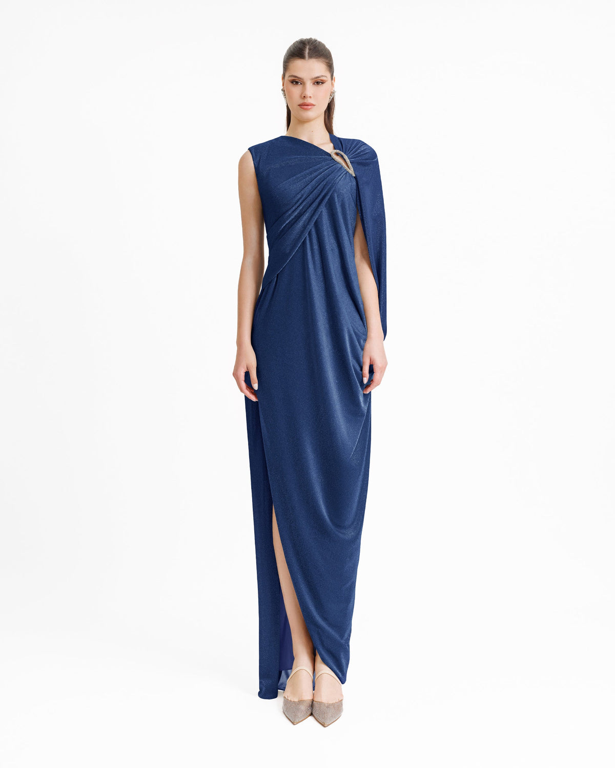 Asymmetrical Draped Sleeve Dress