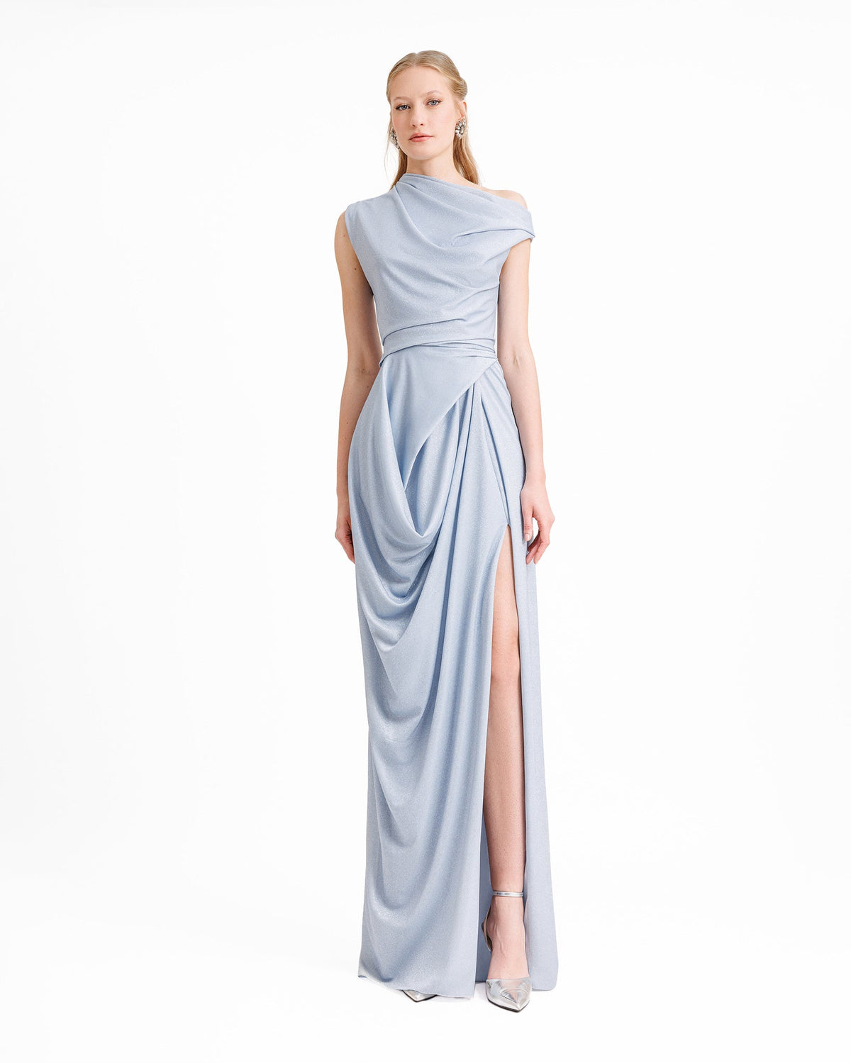 Asymmetrical Neckline Draped Dress