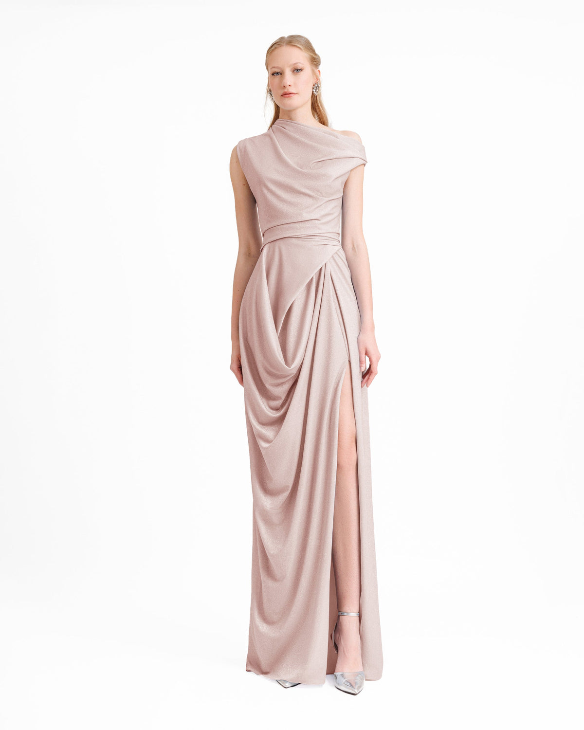 Asymmetrical Neckline Draped Dress