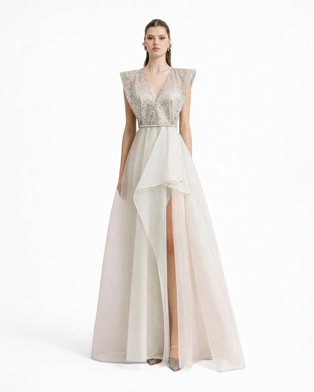 Wide Shoulders V-neckline Dress