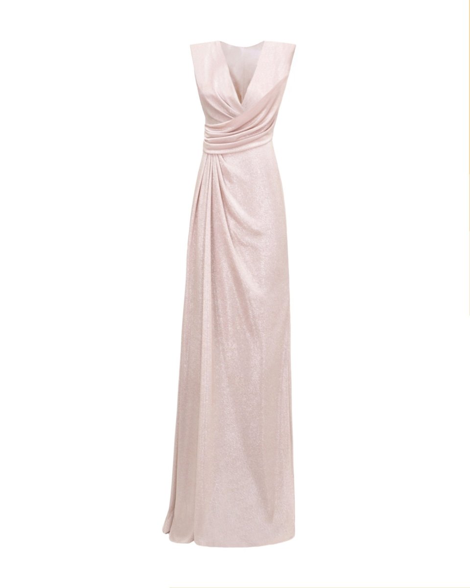 V-neckline Dress With Waist Drapings