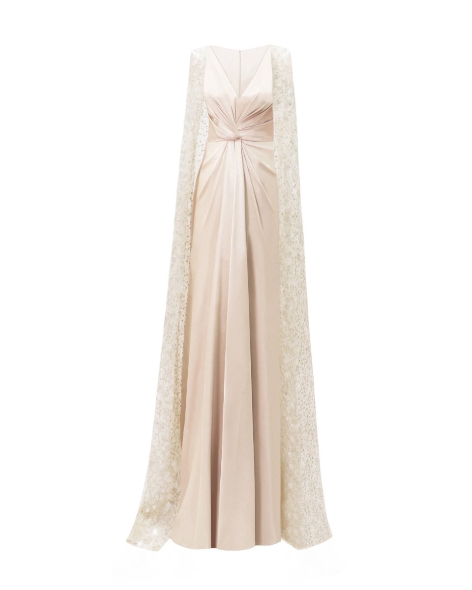 Draped Dress With Beaded Cape