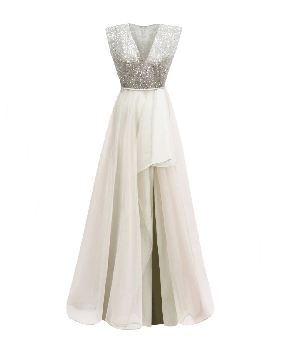 Wide Shoulders V-neckline Dress