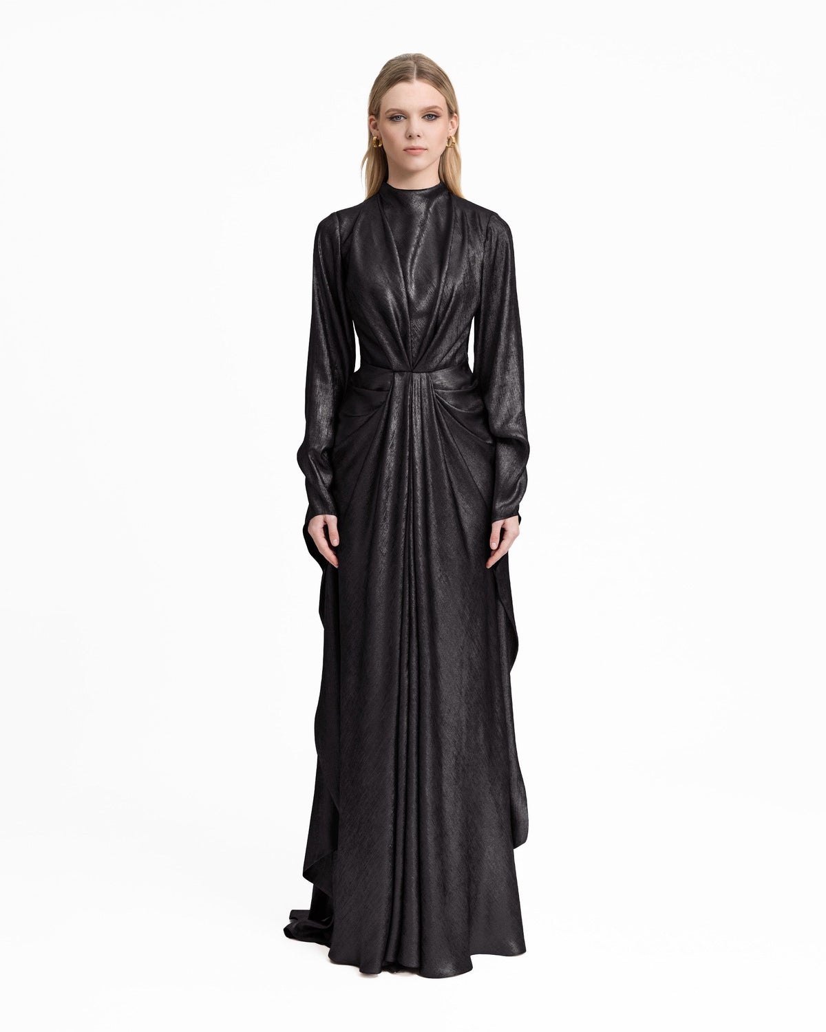 Draped Lamé Dress with Ruffles