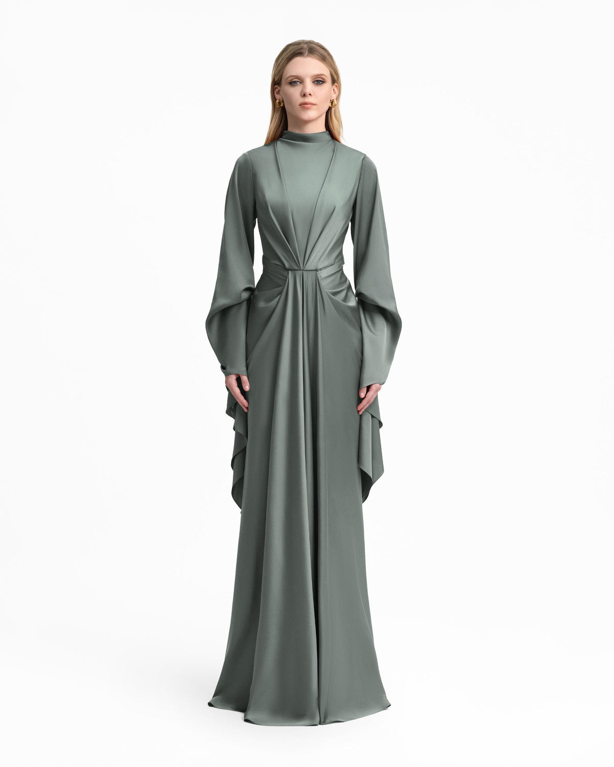 Draped Waist Dress with Ruffled Sleeves