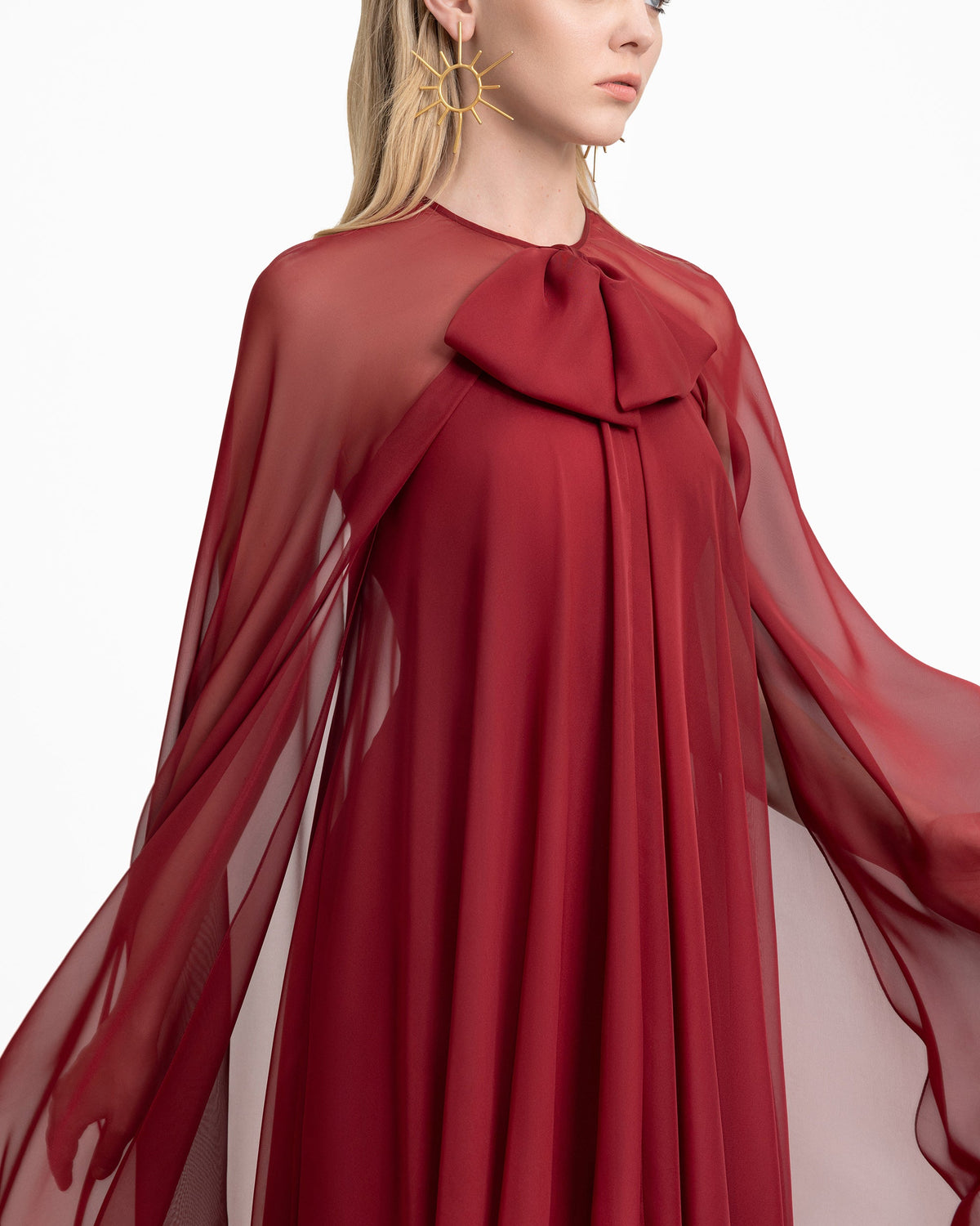 Bow Detail Dress with Cape Sleeves