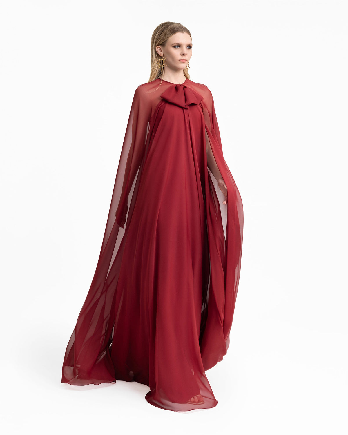 Bow Detail Dress with Cape Sleeves