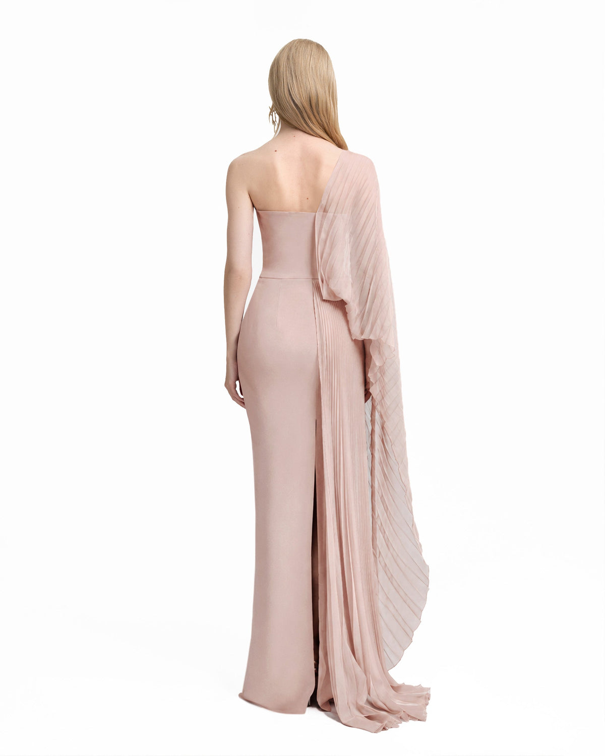 Asymmetrical Draped Dress with See-Through Sleeve