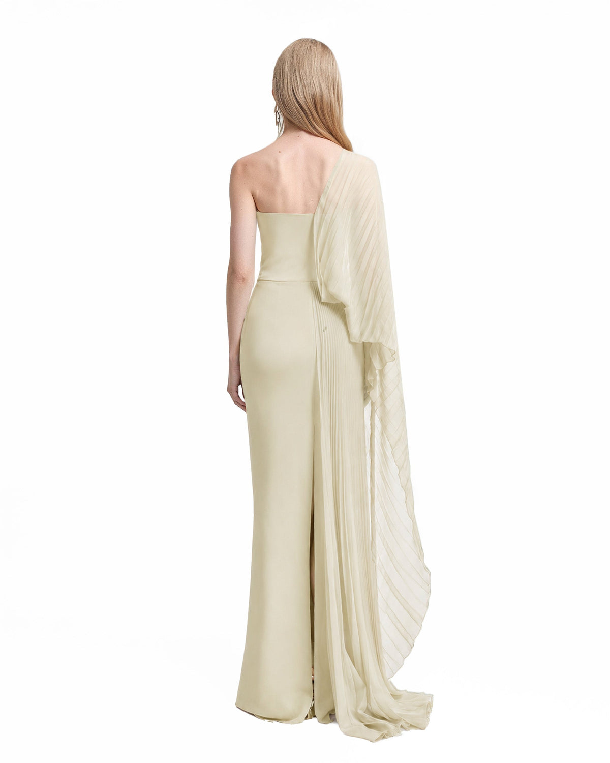 Asymmetrical Draped Dress with See-Through Sleeve