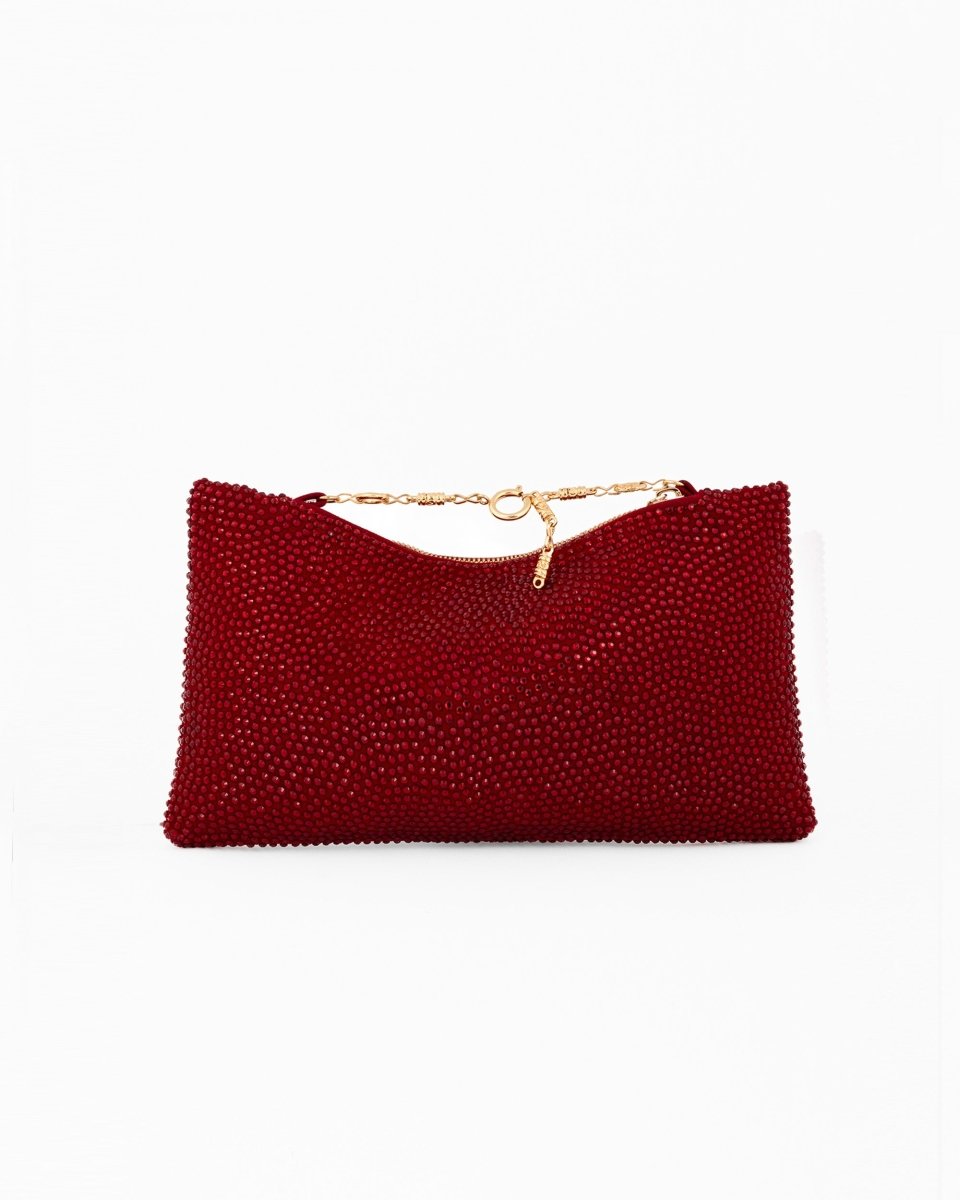 Crystal-Embellished Pouch Clutch