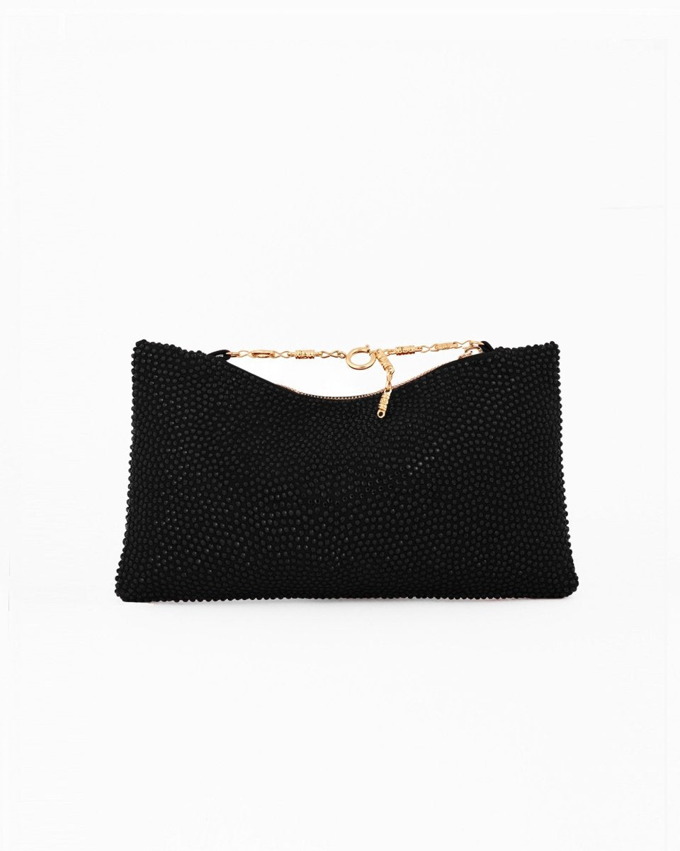 Crystal-Embellished Pouch Clutch