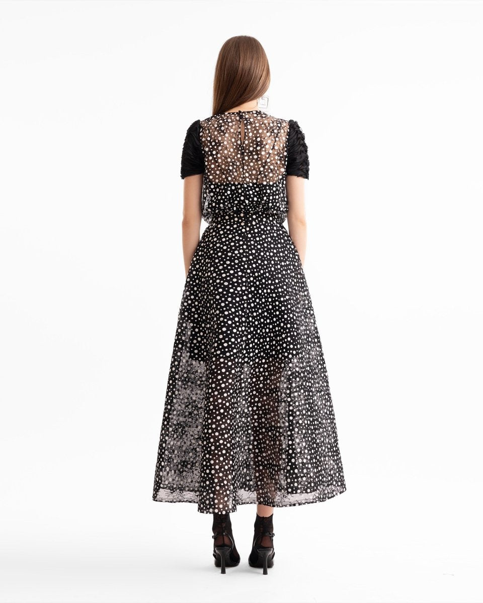 Polka Dot Draped Top & Midi Skirt Set