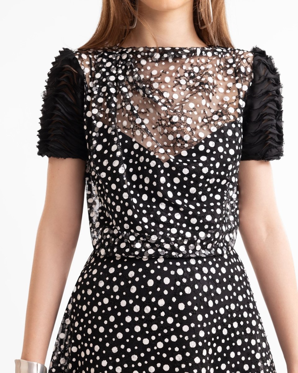 Polka Dot Draped Top & Midi Skirt Set
