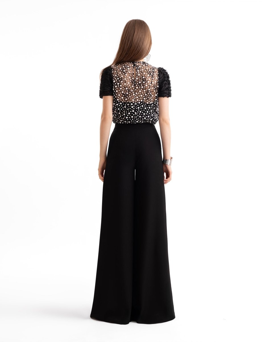 Polka Dot Draped Top & Wide-Leg Pants