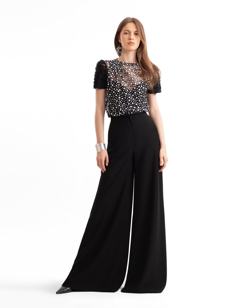 Polka Dot Draped Top & Wide-Leg Pants