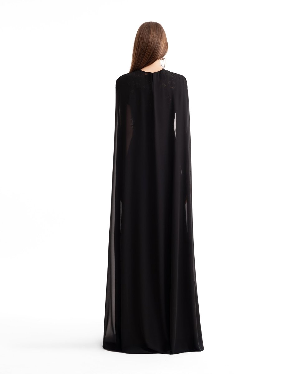 Floral Guipure Top with Cape & Wide-Leg Pants