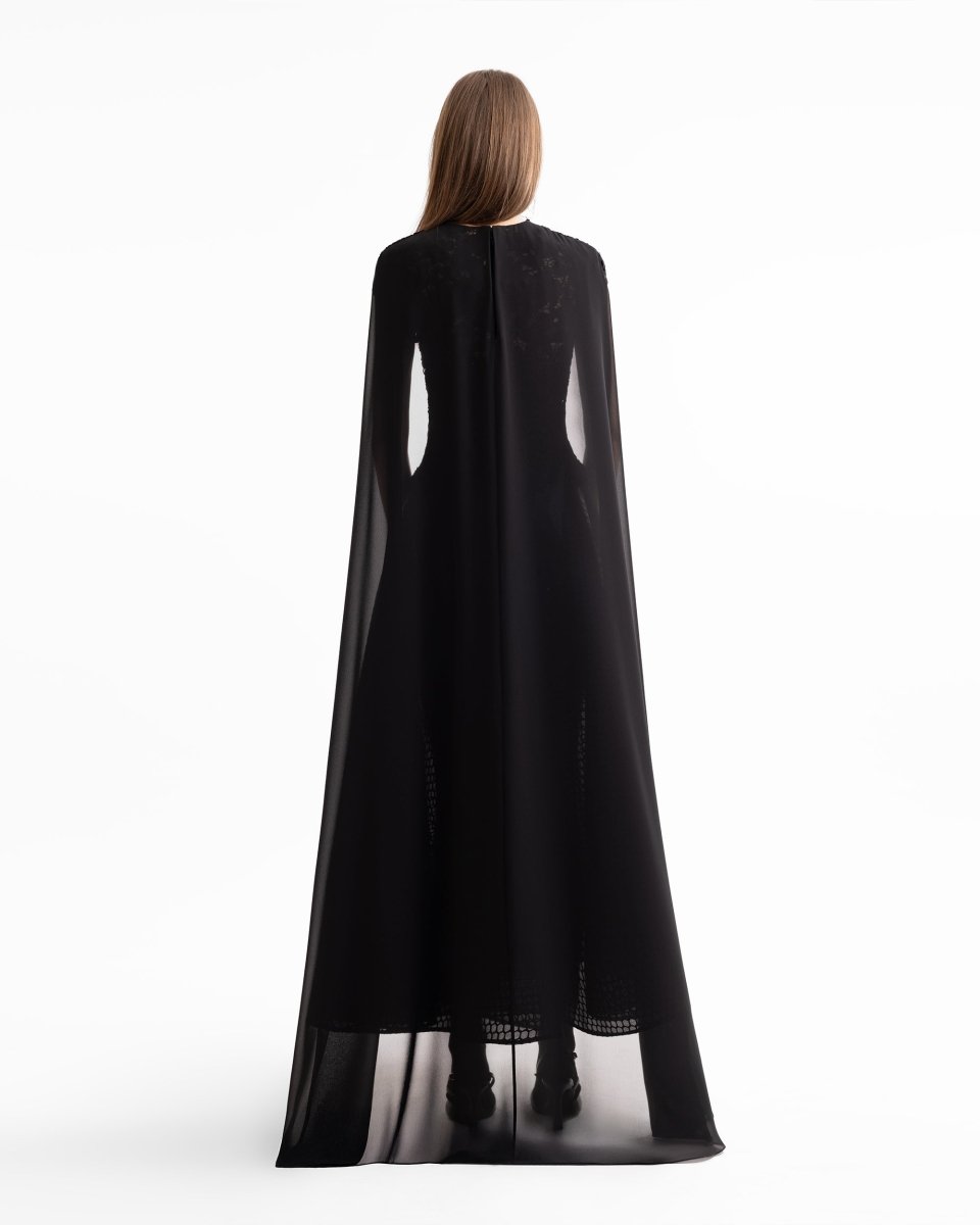 Floral Guipure Top with Cape & Textured Skirt