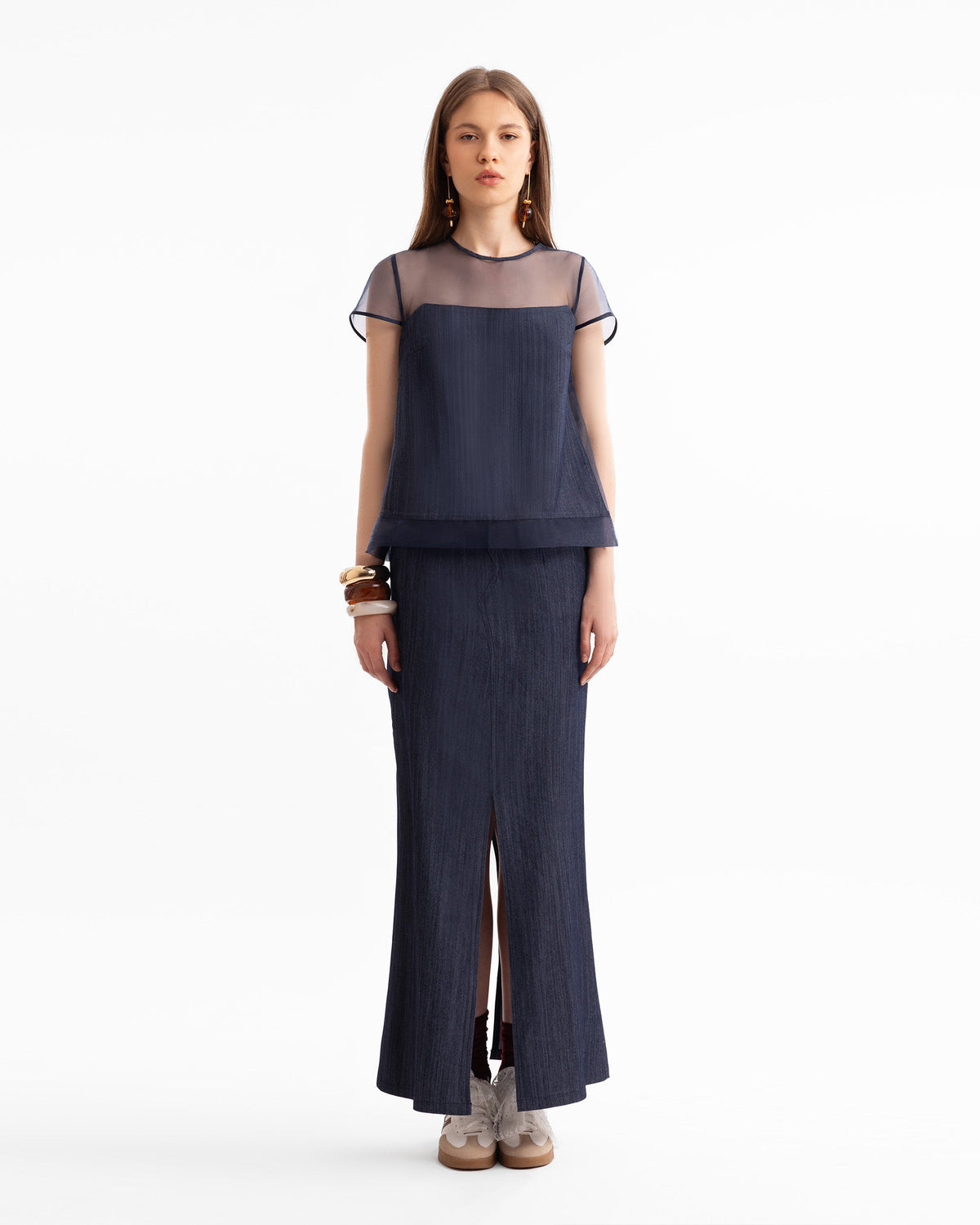 Boxy Top & Slit Midi Skirt