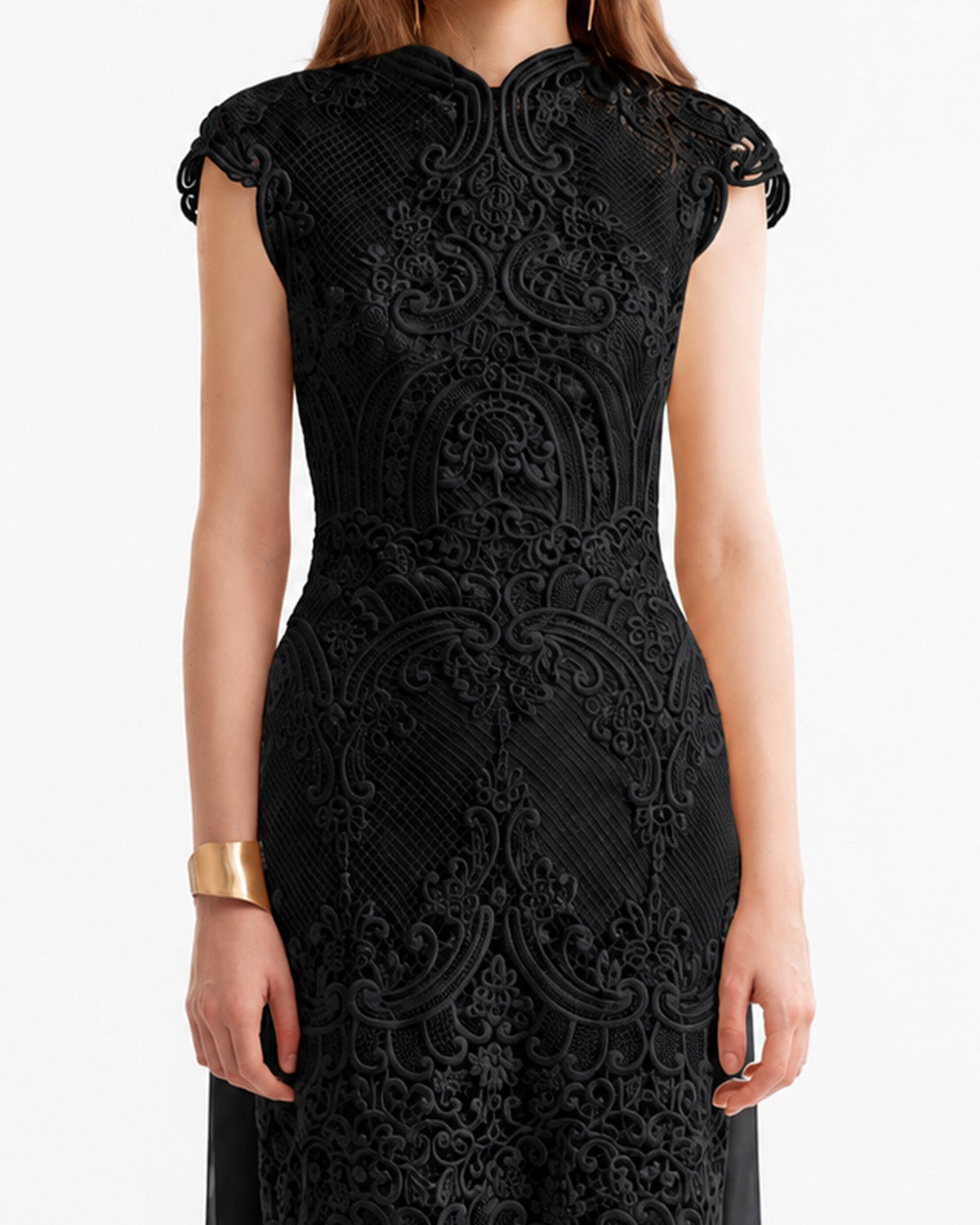 Guipure Midi Dress with Cape Overlay
