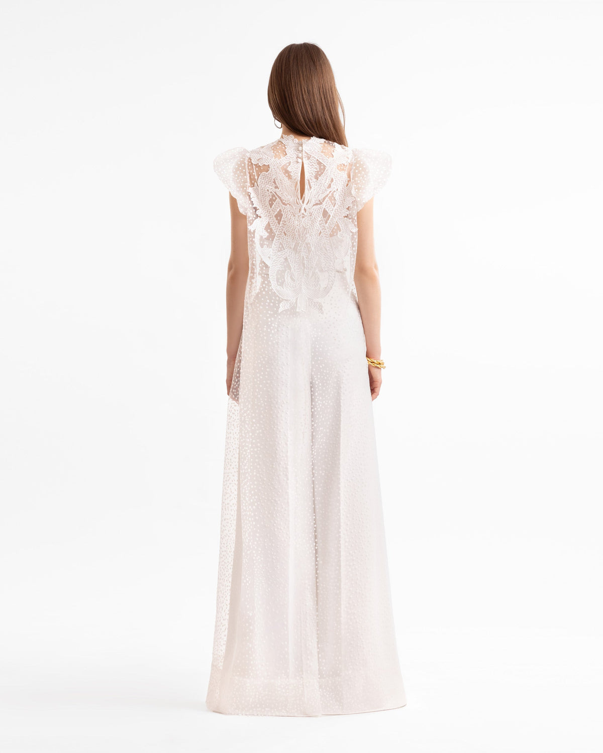 Embroidered Top with Train & Wide-Leg Pants