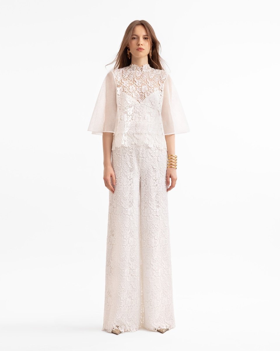 Guipure Top & Straight-Cut Pants