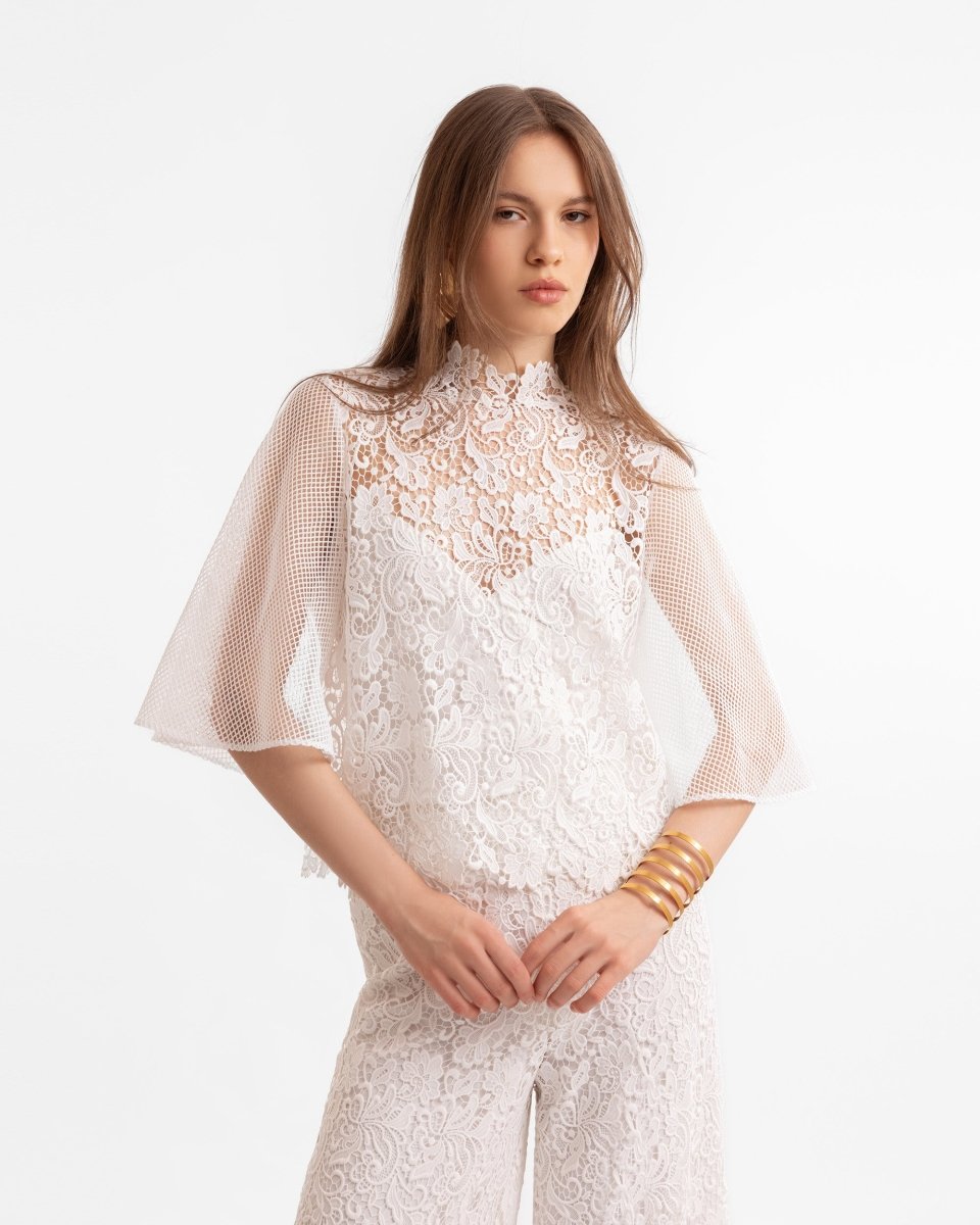 Guipure Top & Straight-Cut Pants
