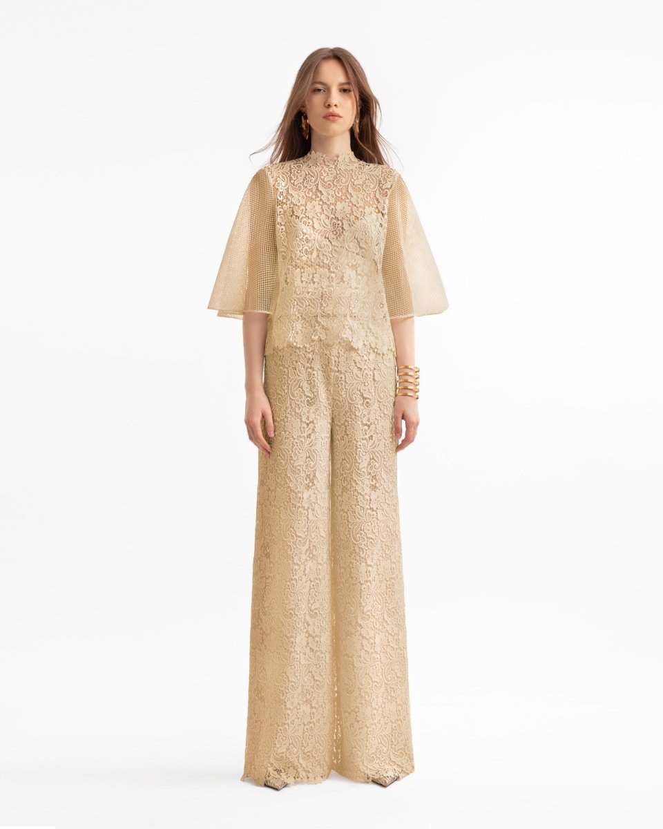 Guipure Top & Straight-Cut Pants