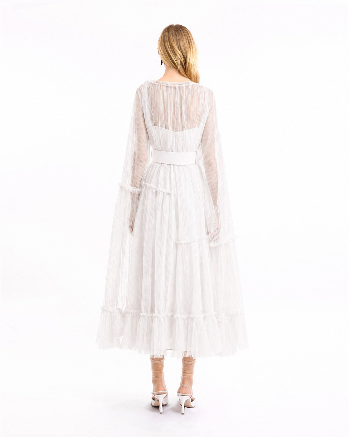 Pleated Tulle Midi Dress