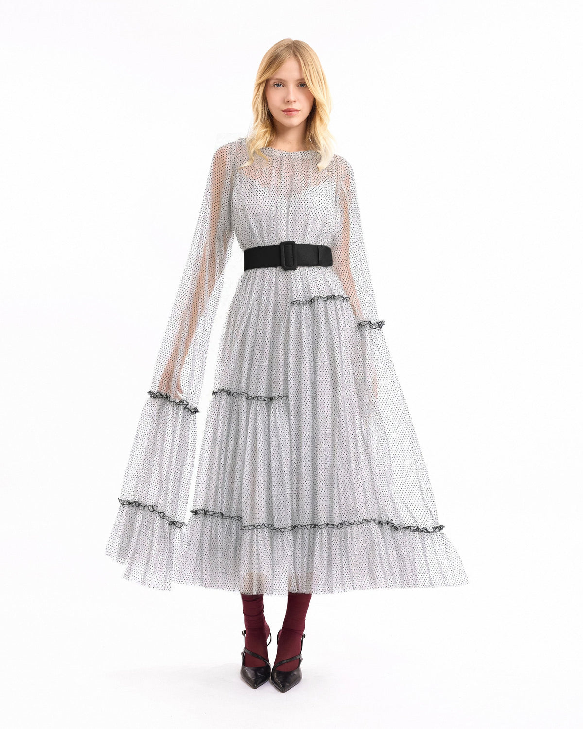 Dotted Tulle Midi Dress