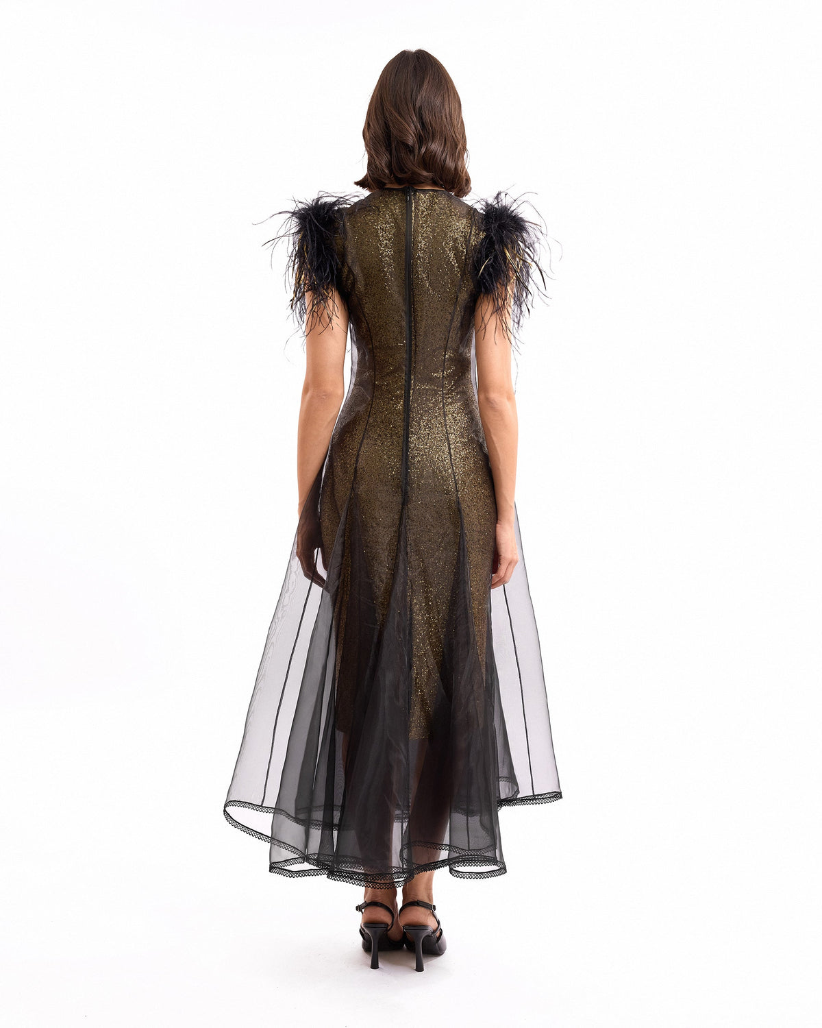 Sequined Midi Dress with Tulle Overdress