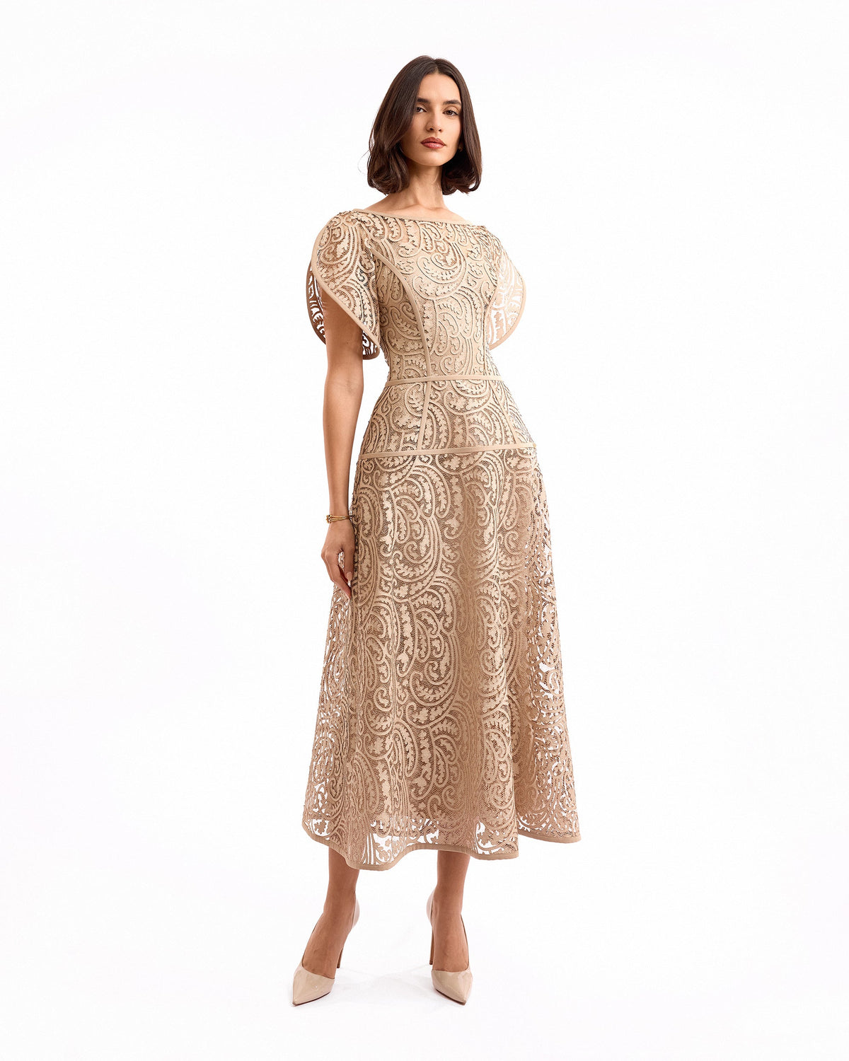 Midi Dress with Flutter Sleeves