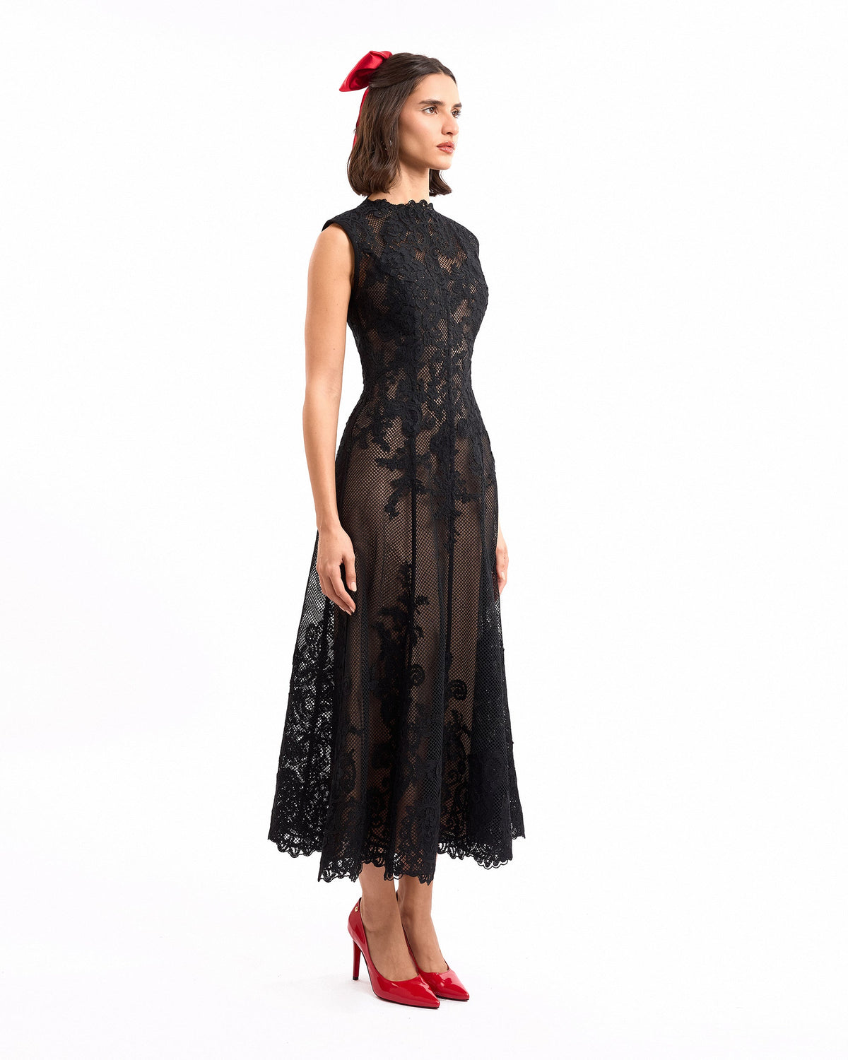 Embroidered Sleeveless Midi Dress