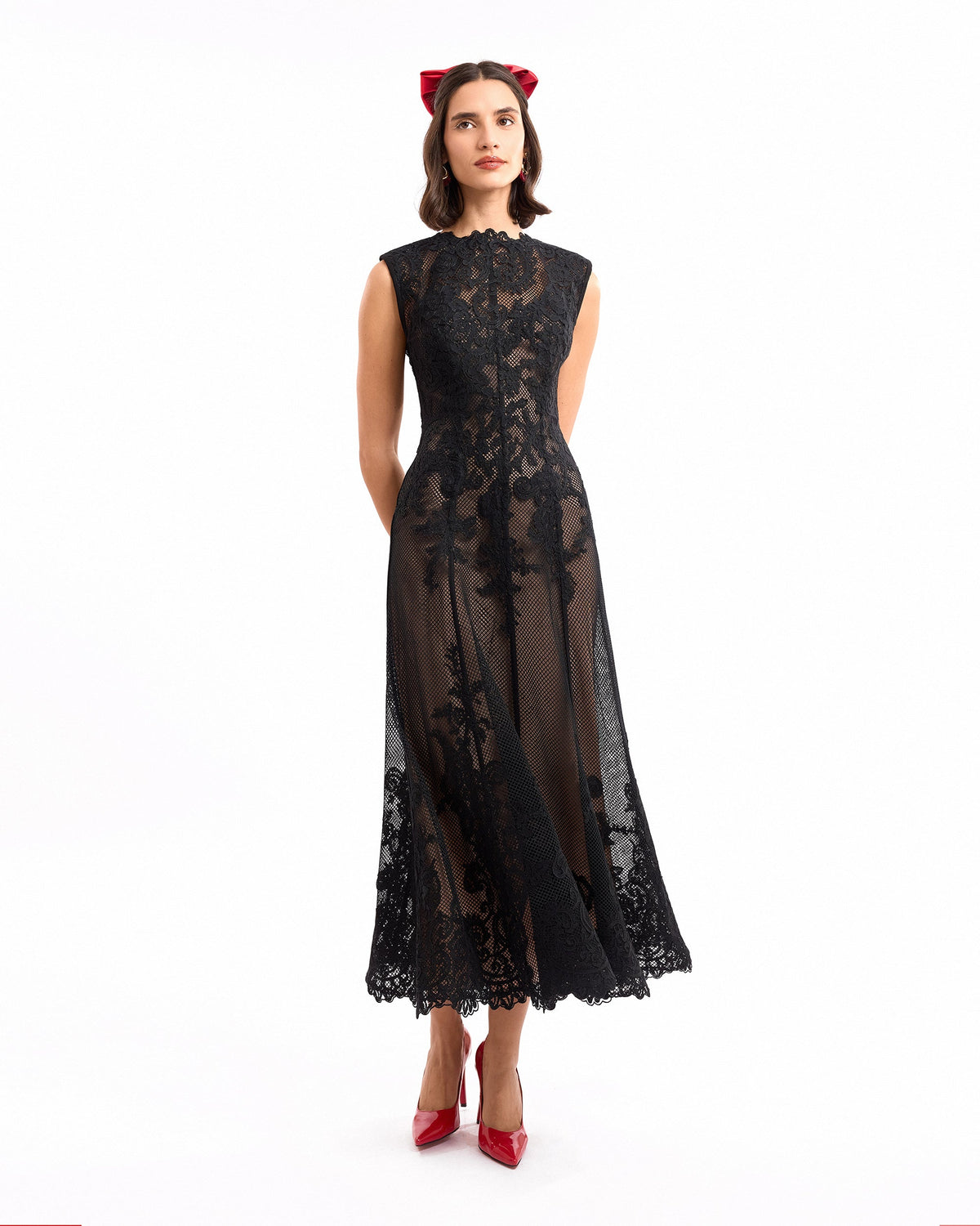 Embroidered Sleeveless Midi Dress