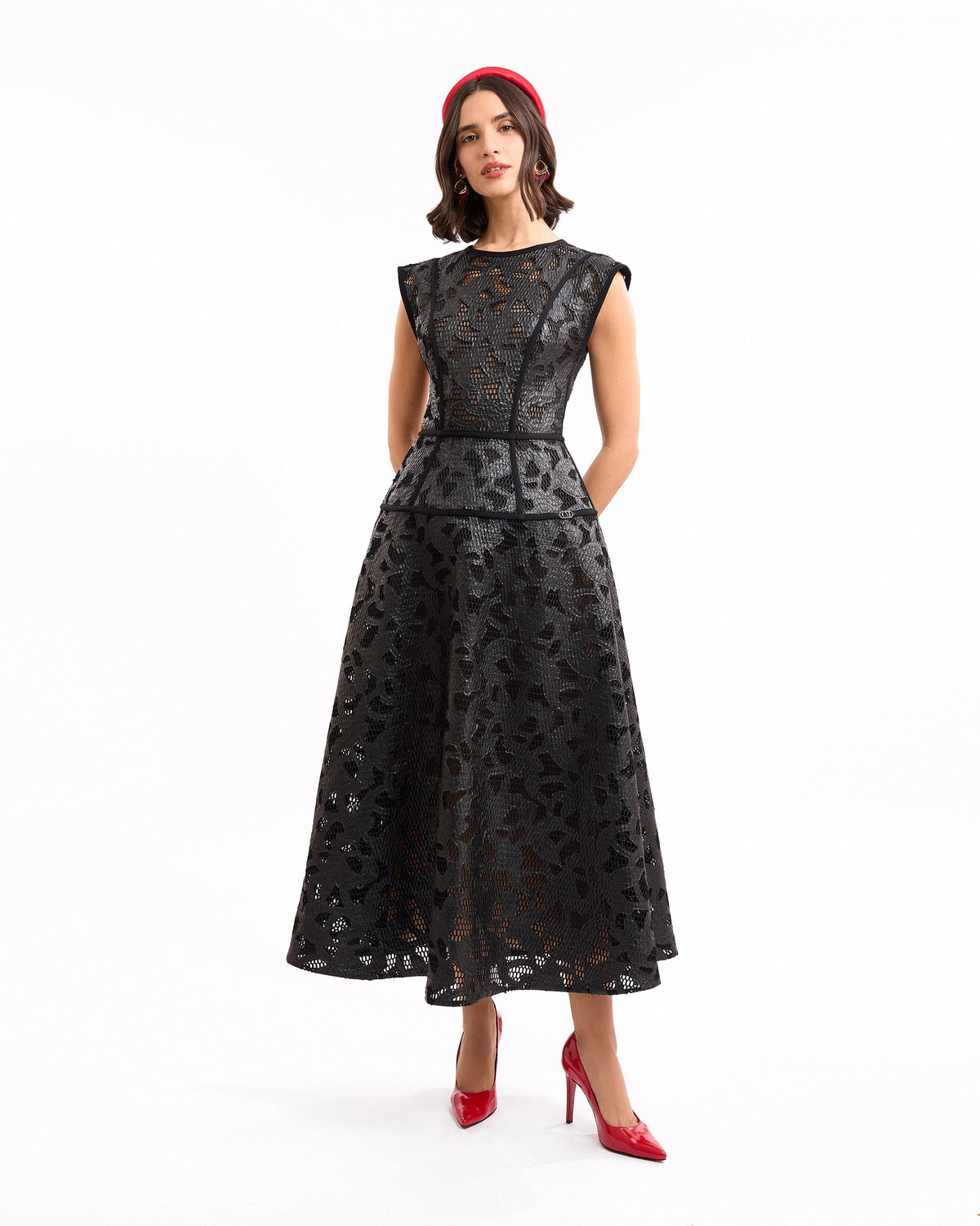 Laser-Cut Leather Midi Dress
